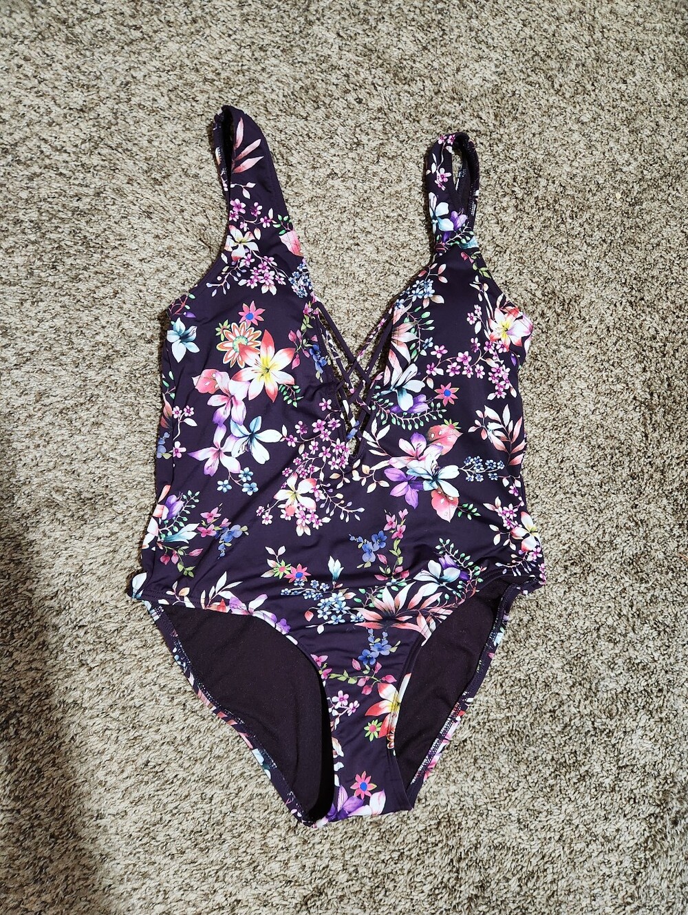 Hobie Floral One-Piece Swimsuit in Plum with Multi-Color Flowers